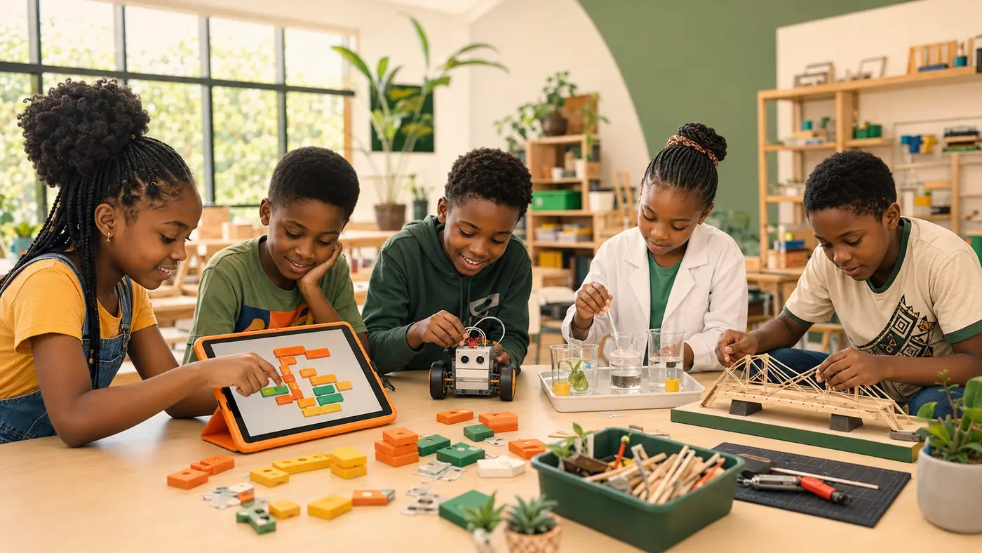 Cameroon children learning coding and STEM through creative projects