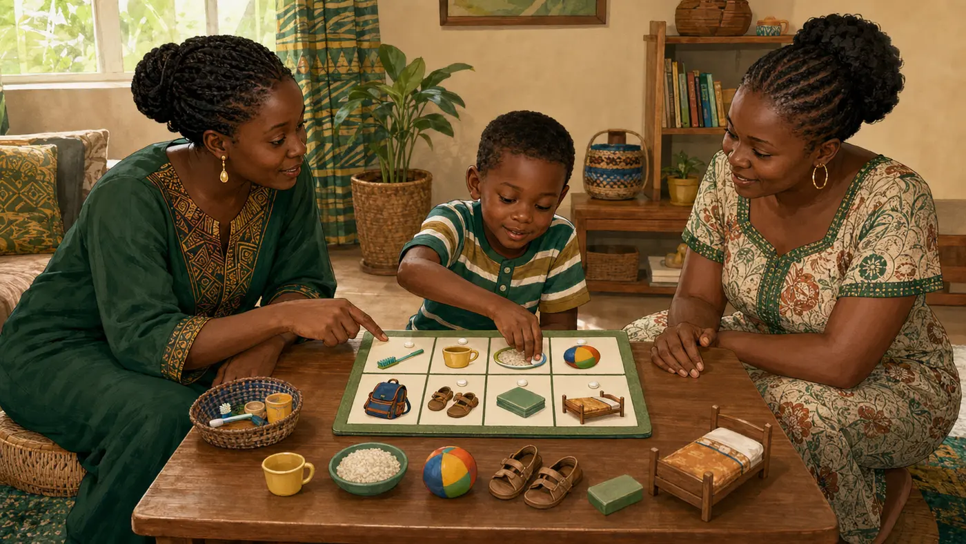 Individual special-needs home teaching session with a child in Douala